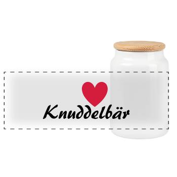 Knuddelbär mit Herz - Panorama Keksdose mit Holzdeckel - Weiß - Vorne