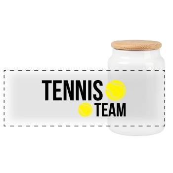 tennis_team02 - Panorama Keksdose mit Holzdeckel - Weiß - Vorne