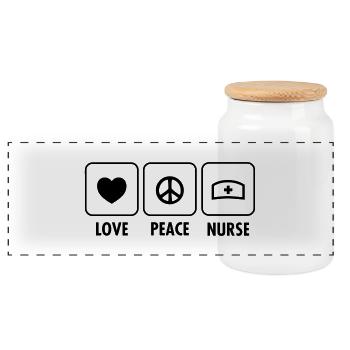 Love, Peace, Nurse - Panorama Keksdose mit Holzdeckel - Weiß - Vorne