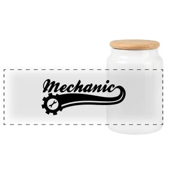 mechanic - Panoramic Cookie Jar with Wooden Lid - white - Front