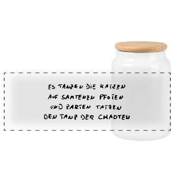 Tanzende Katzen Text - Panorama Keksdose mit Holzdeckel - Weiß - Vorne