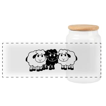 Black Sheep 3 Friends Team Crew Sheep Cute - Panoramic Cookie Jar with Wooden Lid - white - Front