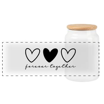 3 Hearts Partners Part 2 of 3 - Panoramic Cookie Jar with Wooden Lid - white - Front