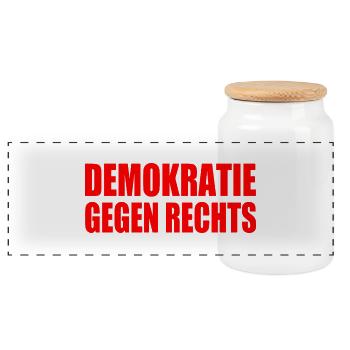 demokratie gegen rechts - Panorama Keksdose mit Holzdeckel - Weiß - Vorne