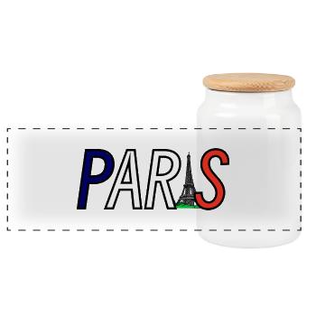 Paris silhouette with Eiffel Tower play of colors - Panoramic Cookie Jar with Wooden Lid - white - Front