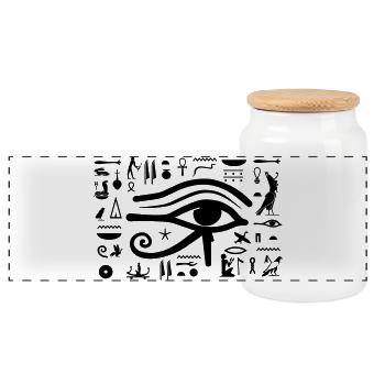 HORUS hieroglyphs - Panoramic Cookie Jar with Wooden Lid - white - Front