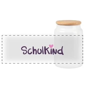 SCHULKIND mit rosa Herz EINSCHULUNG SCHULSTART - Panorama Keksdose mit Holzdeckel - Weiß - Vorne