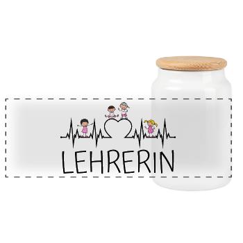 Lehrerin Herzschlag mit Herz und Kindern - Panorama Keksdose mit Holzdeckel - Weiß - Vorne