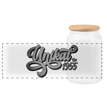 Unikat Est. 1955 - Panorama Keksdose mit Holzdeckel - Weiß - Vorne