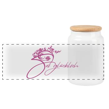 Lettrage floral Be Happy - Boîte à biscuits avec couvercle en bois - blanc - Devant