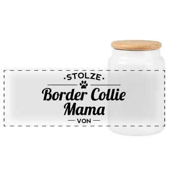 Border Collie-Mama Wunschname - Panorama Keksdose mit Holzdeckel - Weiß - Vorne