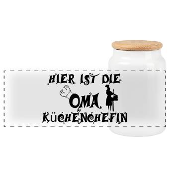 Hier ist die Oma Küchenchefin - Panorama Keksdose mit Holzdeckel - Weiß - Vorne