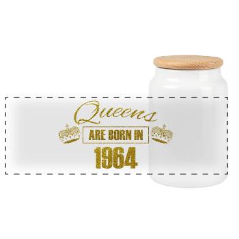 queens are born in 1964 - Geburtstag Koenigin Gold - Panorama Keksdose mit Holzdeckel - Weiß - Vorne