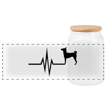 Mein Herz schlägt für Hunde - Basenji Hund Rasse - Panorama Keksdose mit Holzdeckel - Weiß - Vorne