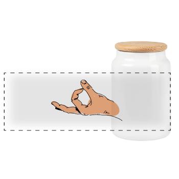 Haha! Funny picture looking in finder hole - Panoramic Cookie Jar with Wooden Lid - white - Front