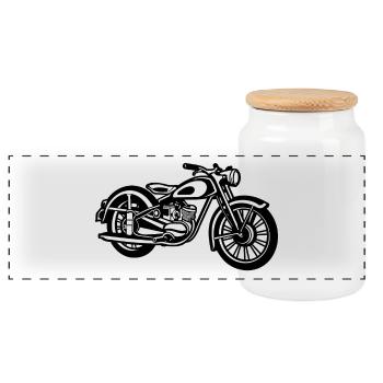 Motorrad / Classic Motorcycle 04_schwarz - Panorama Keksdose mit Holzdeckel - Weiß - Vorne