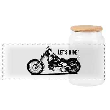 Fahren wir! Motorrad Spruch Geschenkidee - Panorama Keksdose mit Holzdeckel - Weiß - Vorne