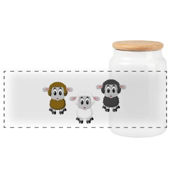 agneaux mignons en marron, blanc et noir - Boîte à biscuits avec couvercle en bois - blanc - Devant