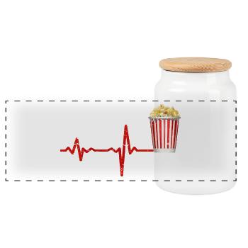 Heartbeat popcorn - gift - Panoramic Cookie Jar with Wooden Lid - white - Front