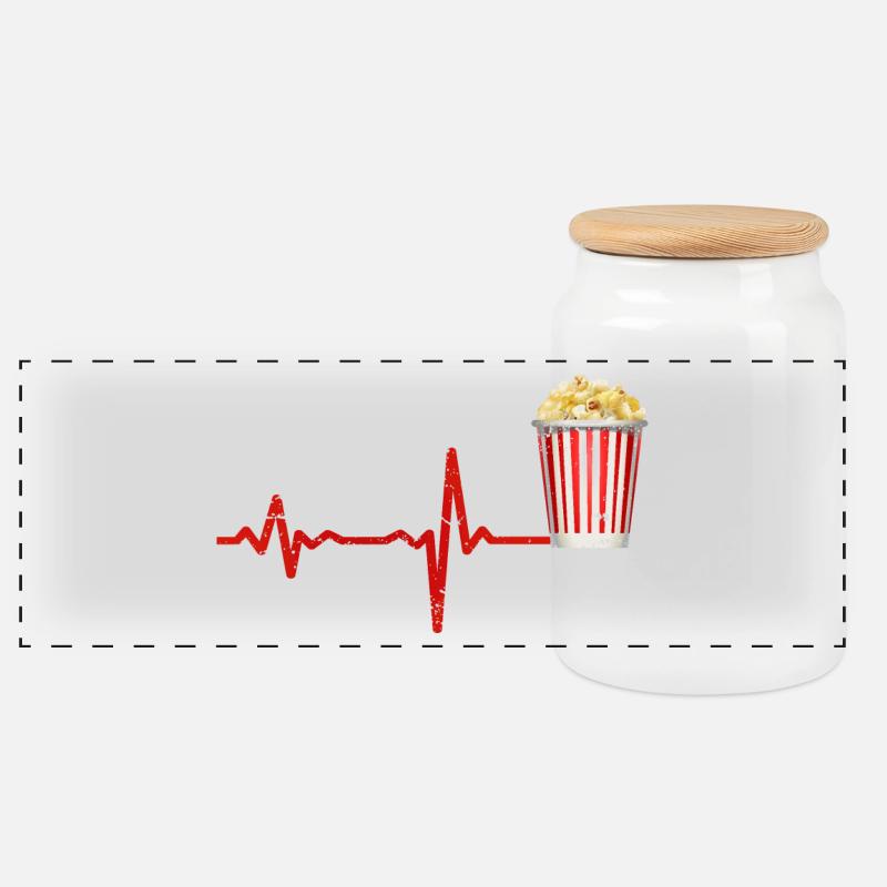 Heartbeat Popcorn - Geschenk - Panorama Keksdose mit Holzdeckel - Weiß