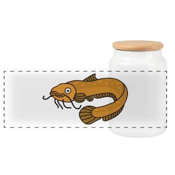 European river catfish. Waller fish - Panoramic Cookie Jar with Wooden Lid - white - Front