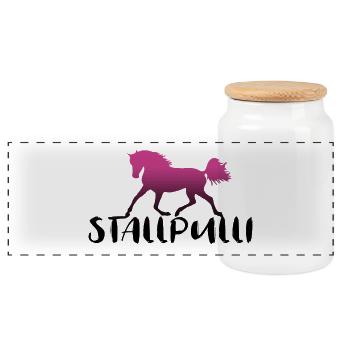 Stallpulli Pferd Reiten Reiterhof Stall Geschenk - Panorama Keksdose mit Holzdeckel - Weiß - Vorne
