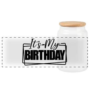 It's My Birthday Cool Birthday Party Gift & Outfit - Panoramic Cookie Jar with Wooden Lid - white - Front