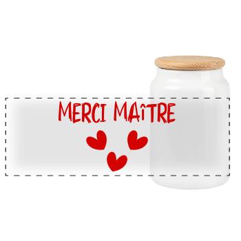 MERCI. MERCI MAÎTRE. CADEAU MAÎTRE. VACANCES. ÉTÉ. - Boîte à biscuits avec couvercle en bois - blanc - Devant