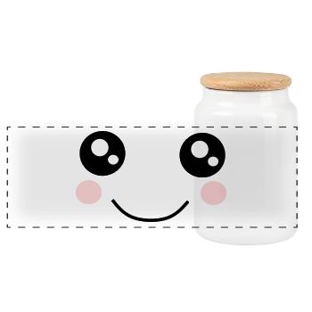 Kawaii, eyes, face - Panoramic Cookie Jar with Wooden Lid - white - Front