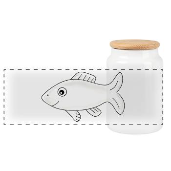 Fish Shirt Fish Motif,Fishing Clothing Gift - Panoramic Cookie Jar with Wooden Lid - white - Front
