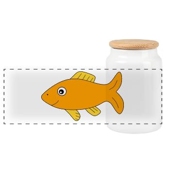 Poisson jaune Poisson comique - Boîte à biscuits avec couvercle en bois - blanc - Devant