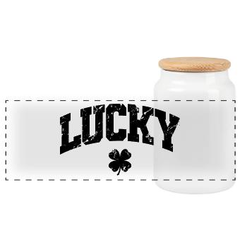 St. Patrick's Day Geschenk Kleeblatt Männer, Frauen, Kinder - Panorama Keksdose mit Holzdeckel - Weiß - Vorne