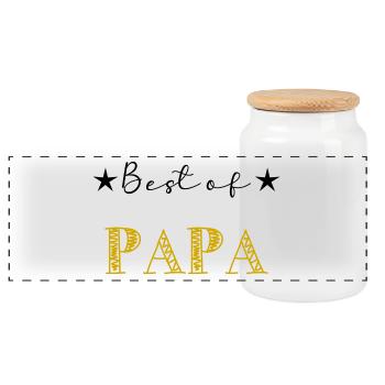 DAD. FATHER's DAY. HAPPY BIRTHDAY DAD. HAPPY BIRTHDAY - Panoramic Cookie Jar with Wooden Lid - white - Front