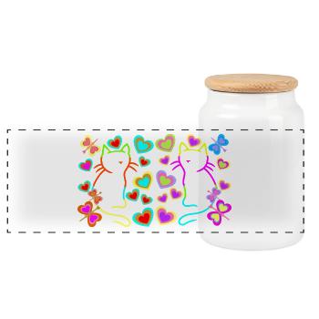 Sommer Retro Katzen Katze bunt Sommerzeit - Panorama Keksdose mit Holzdeckel - Weiß - Vorne