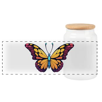 Colorful butterfly - Panoramic Cookie Jar with Wooden Lid - white - Front