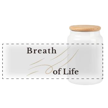 Breath of Life Christian Design – Gen 2:7 - Panoramic Cookie Jar with Wooden Lid - white - Front