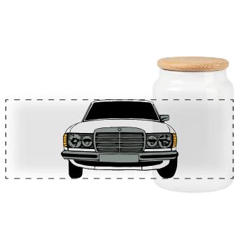 MB W123 Youngtimer Oldtimer,70er,80er (25) - Panorama Keksdose mit Holzdeckel - Weiß - Vorne