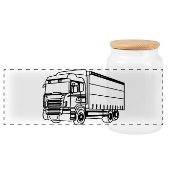Truck LKW Laster Trucker - Panorama Keksdose mit Holzdeckel - Weiß - Vorne