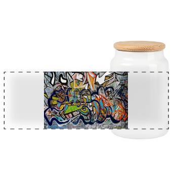 graffiti wall - Panoramic Cookie Jar with Wooden Lid - white - Front