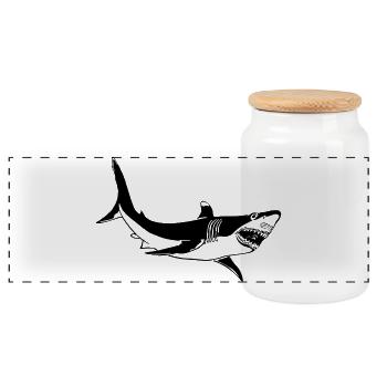 shark - Panoramic Cookie Jar with Wooden Lid - white - Front
