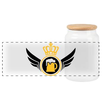 Beer Lord | Wings | Crown | Krone - Panoramic Cookie Jar with Wooden Lid - white - Front