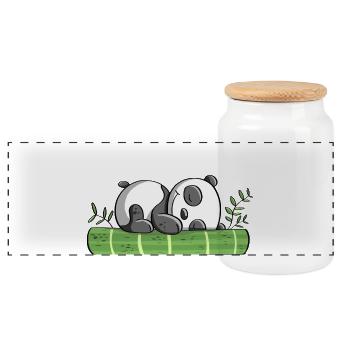 Our dream Panda ZZzzZZzz - Pandas - Bear - Comic - Panoramic Cookie Jar with Wooden Lid - white - Front