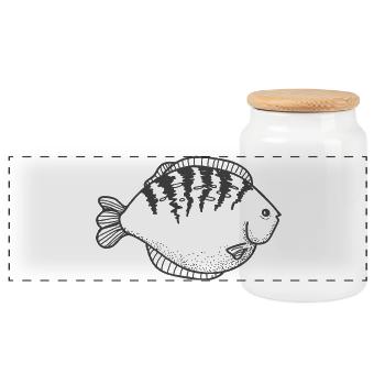 Spiral fish with dorsal stripes - Panoramic Cookie Jar with Wooden Lid - white - Front
