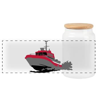 rescue boat - Panoramic Cookie Jar with Wooden Lid - white - Front