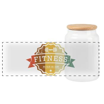 Fitness Badge No Pain No Gain - Panoramic Cookie Jar with Wooden Lid - white - Front