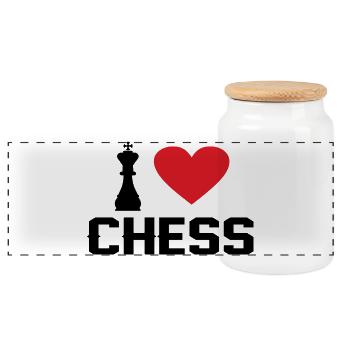 I love chess - Panoramic Cookie Jar with Wooden Lid - white - Front