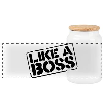 like a boss - Panoramic Cookie Jar with Wooden Lid - white - Front