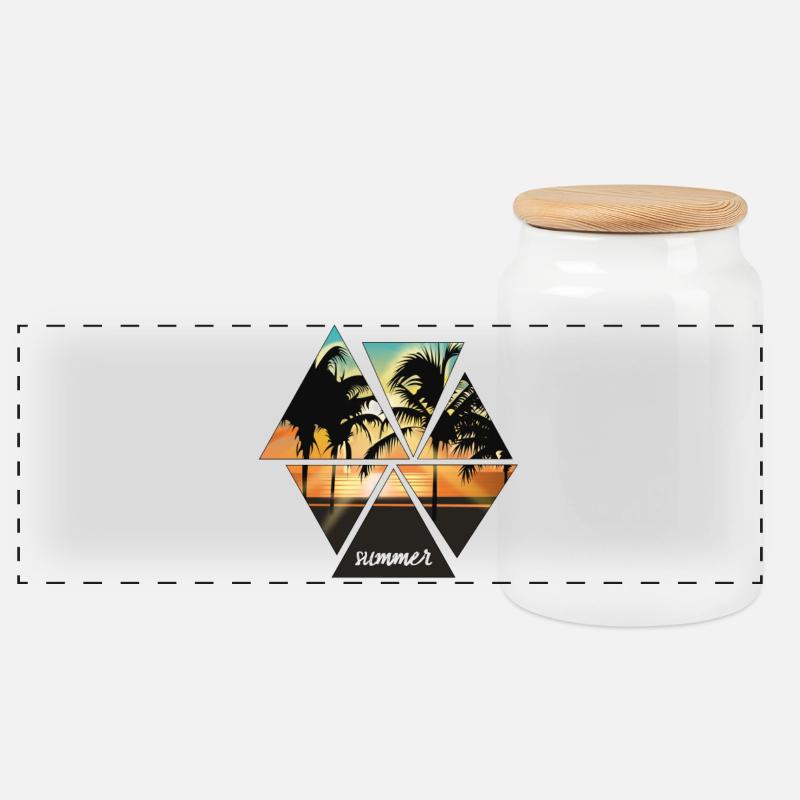 sunset - Panoramic Cookie Jar with Wooden Lid - white