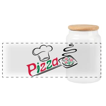 Pizza baker with cooking cap - Panoramic Cookie Jar with Wooden Lid - white - Front
