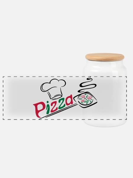 Pizza Bäcker mit Kochmütze, chef hat - Panorama Keksdose mit Holzdeckel - Weiß